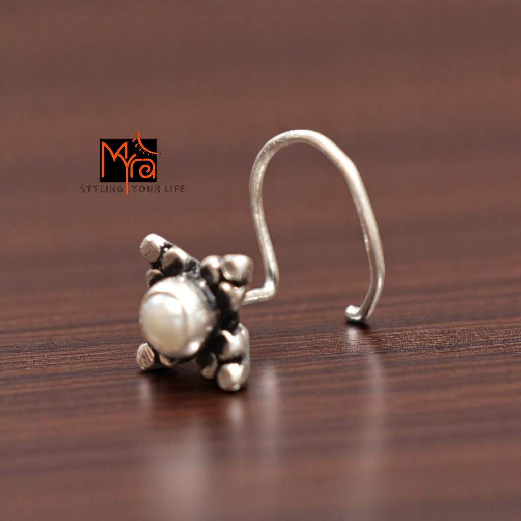 Buy pearl pure silver nosepin online India MYRA