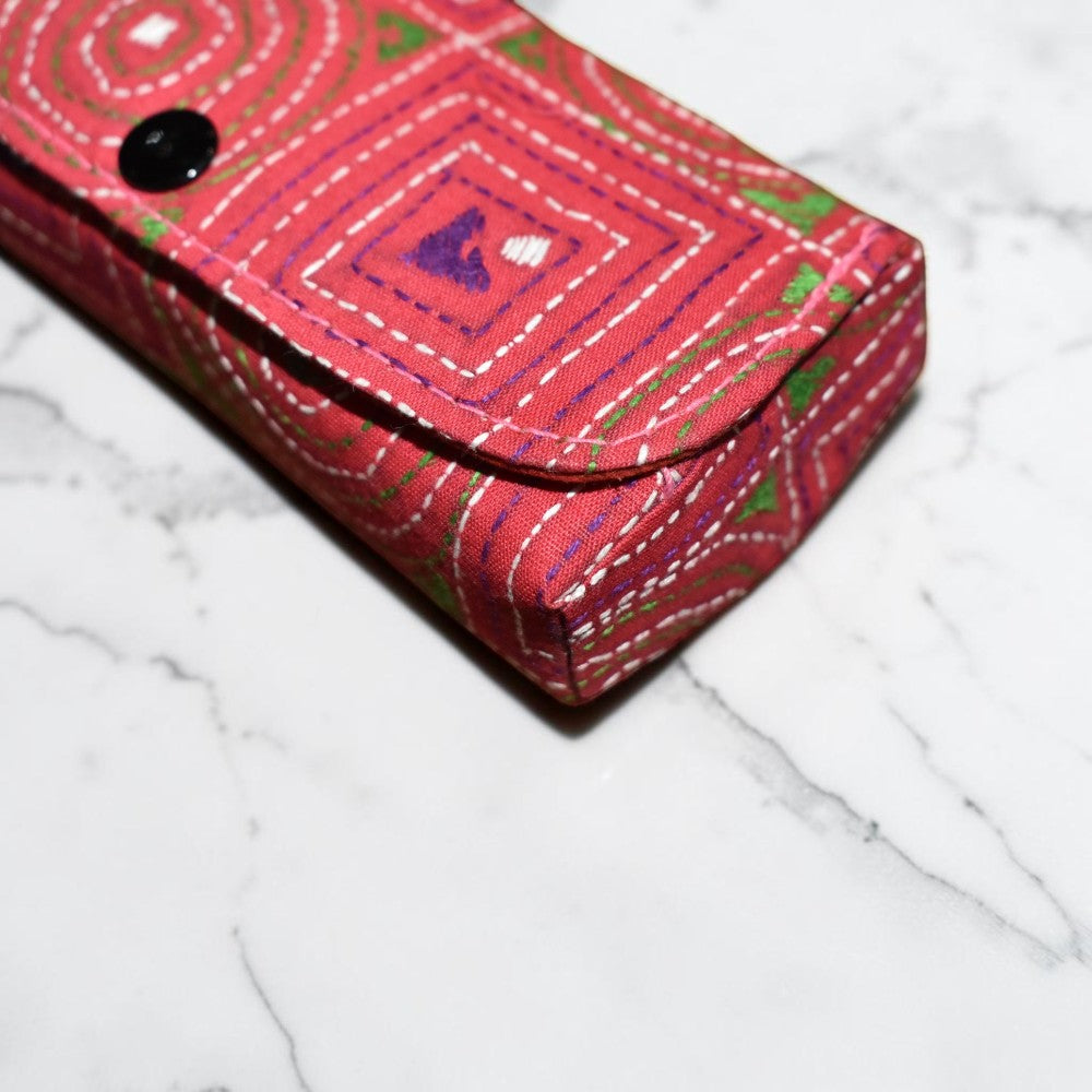 Red Kantha Spectacle Case - Handcrafted Bengali Eyewear Holder