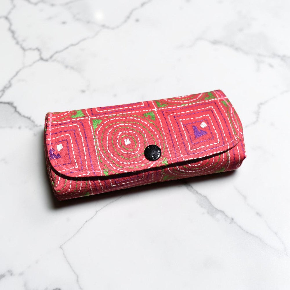 Red Kantha Spectacle Case - Handcrafted Bengali Eyewear Holder