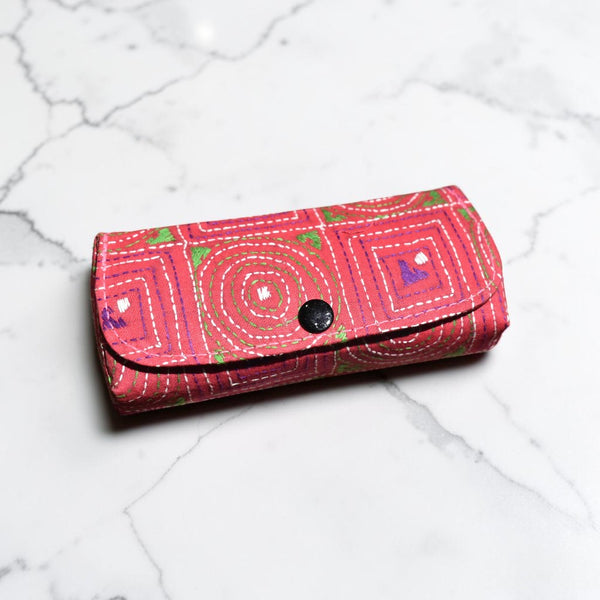 Red Kantha Spectacle Case - Handcrafted Bengali Eyewear Holder