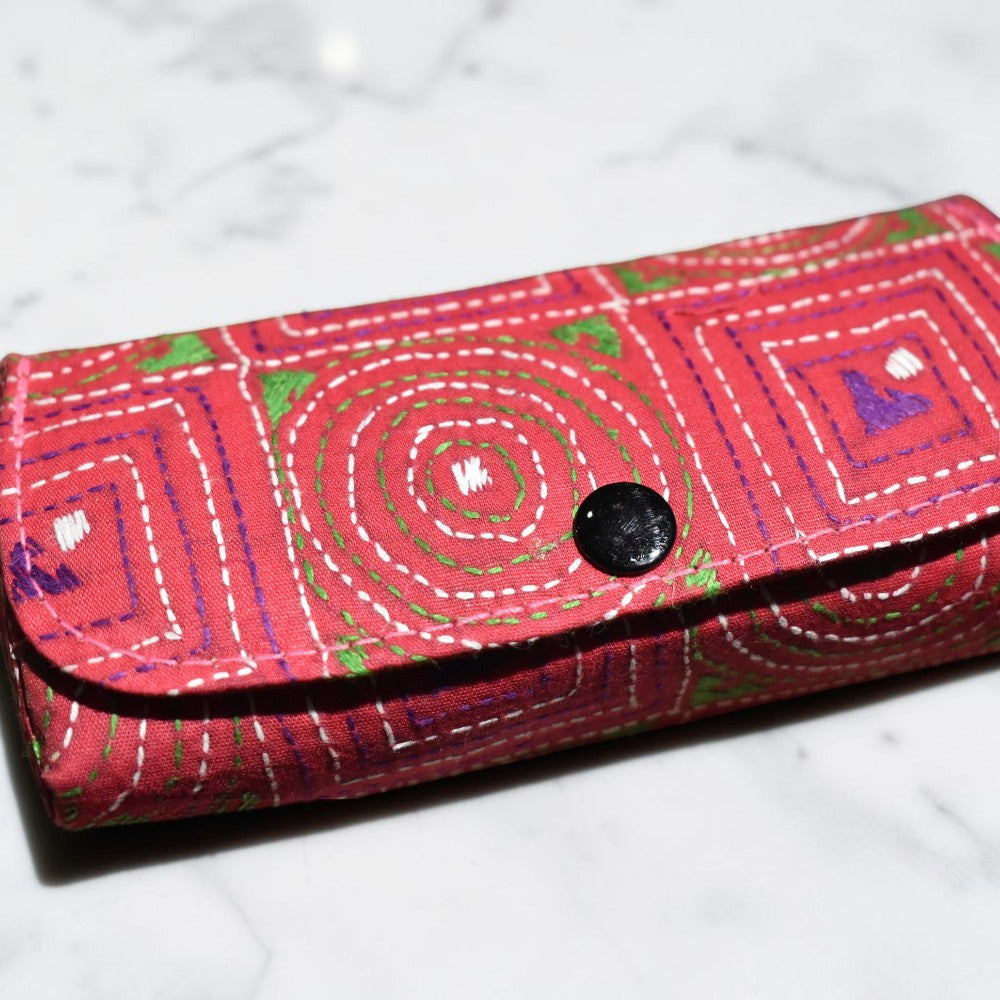 Red Kantha Spectacle Case - Handcrafted Bengali Eyewear Holder