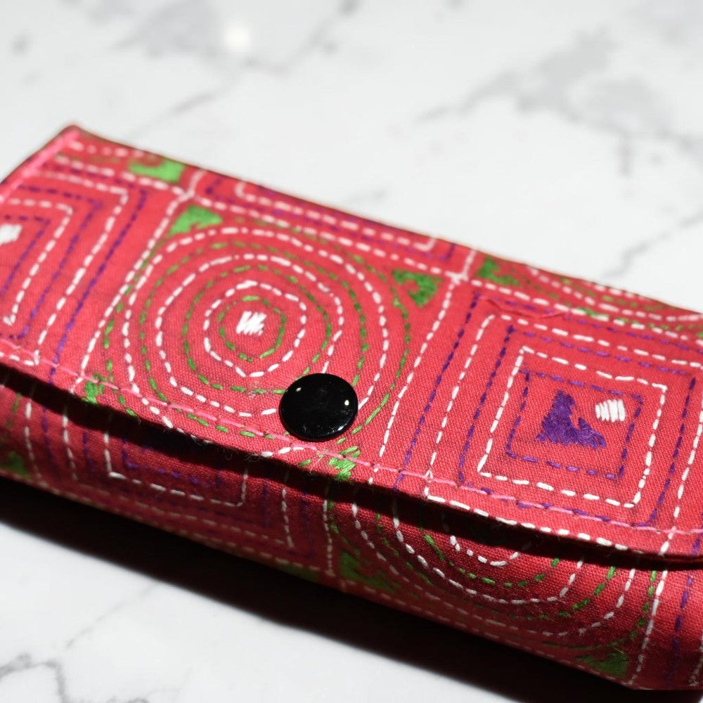 Red Kantha Spectacle Case - Handcrafted Bengali Eyewear Holder