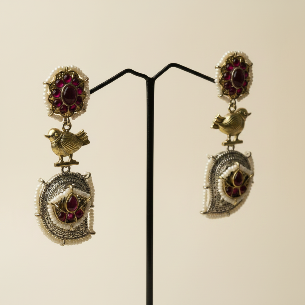 Dual Tone Pearl Drop Earrings