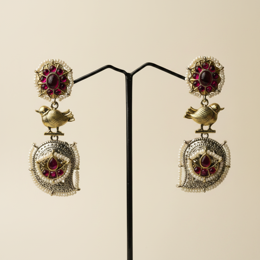 Dual Tone Pearl Drop Earrings