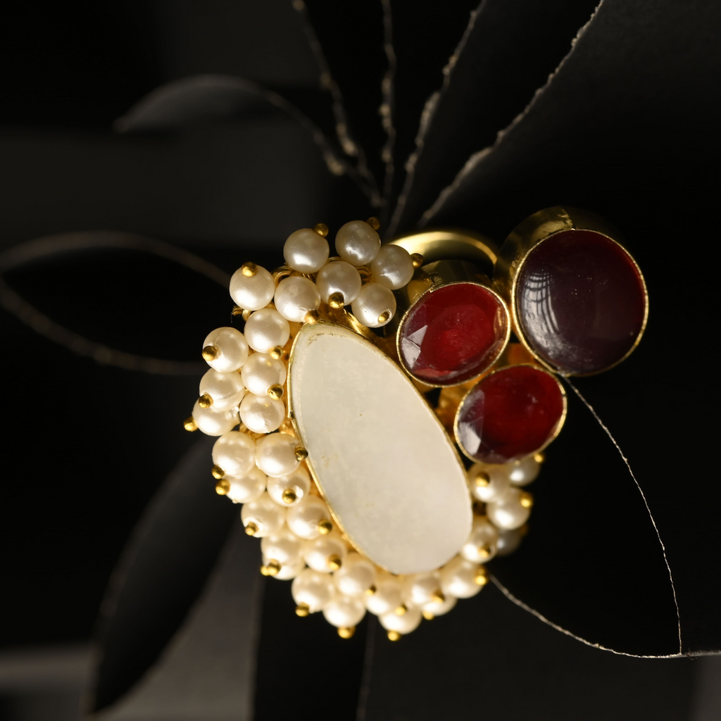 Pearl & Stone Brass Ring