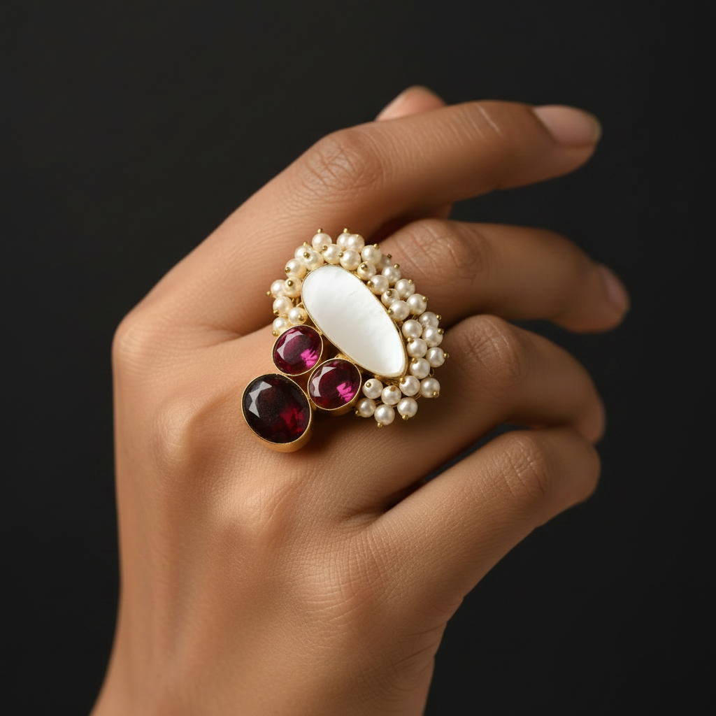 Pearl & Stone Brass Ring