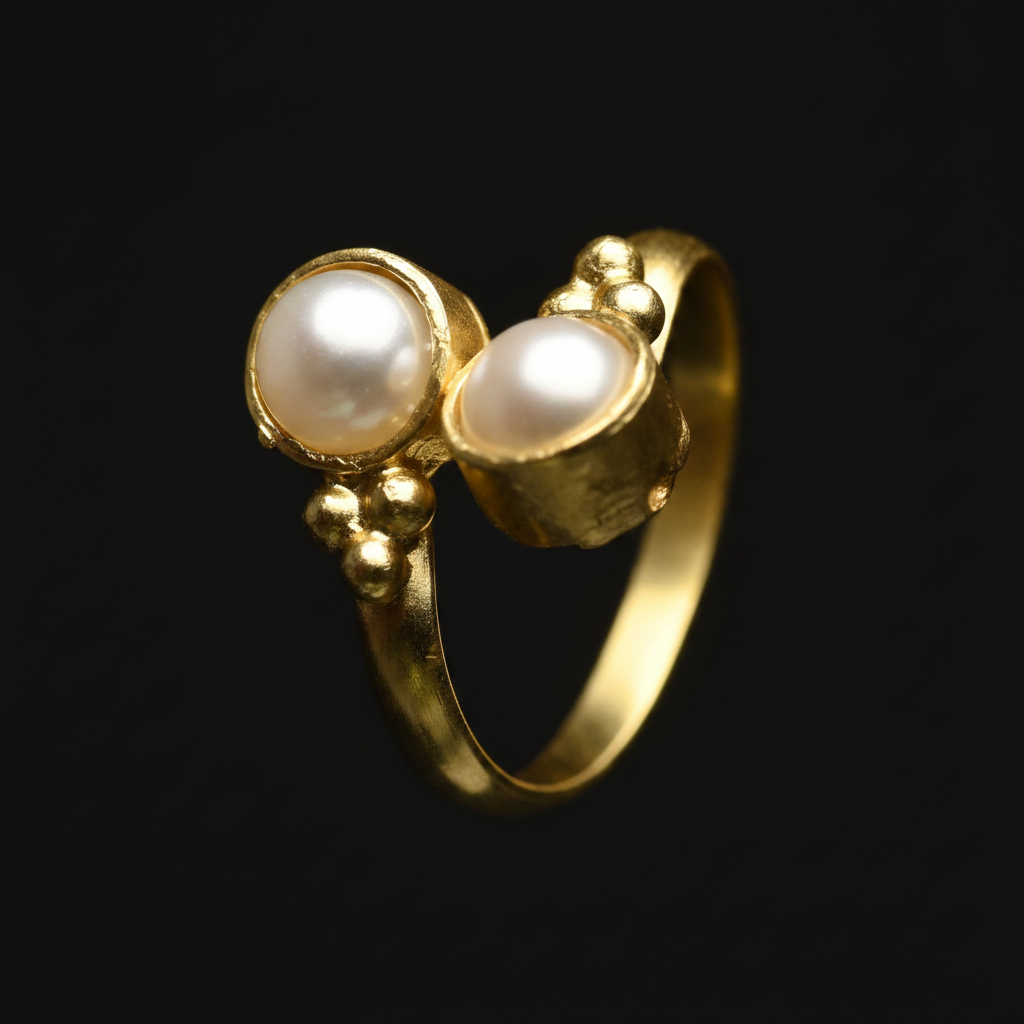 Twin Pearl Brass Ring