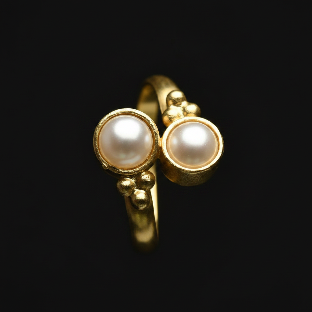 Twin Pearl Brass Ring