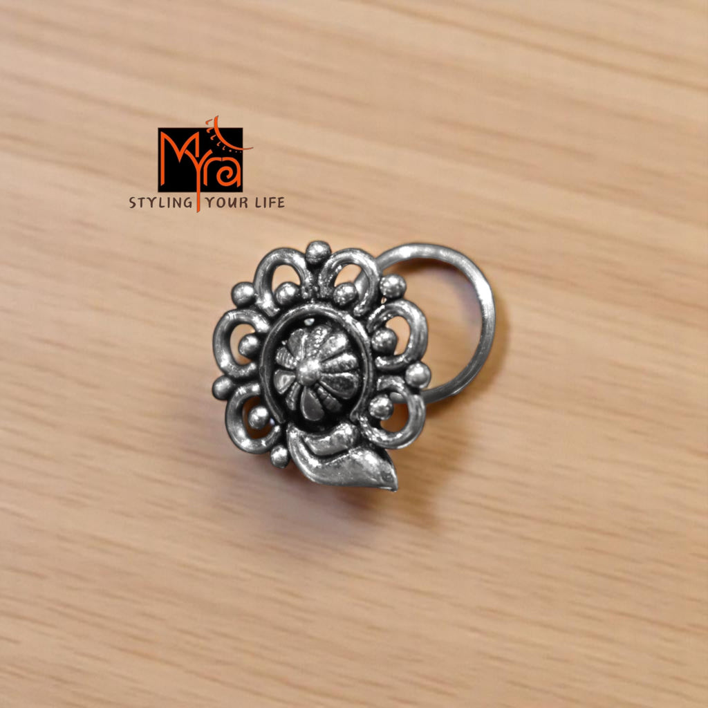 Handcrafted traditional silver nosepin India MYRA