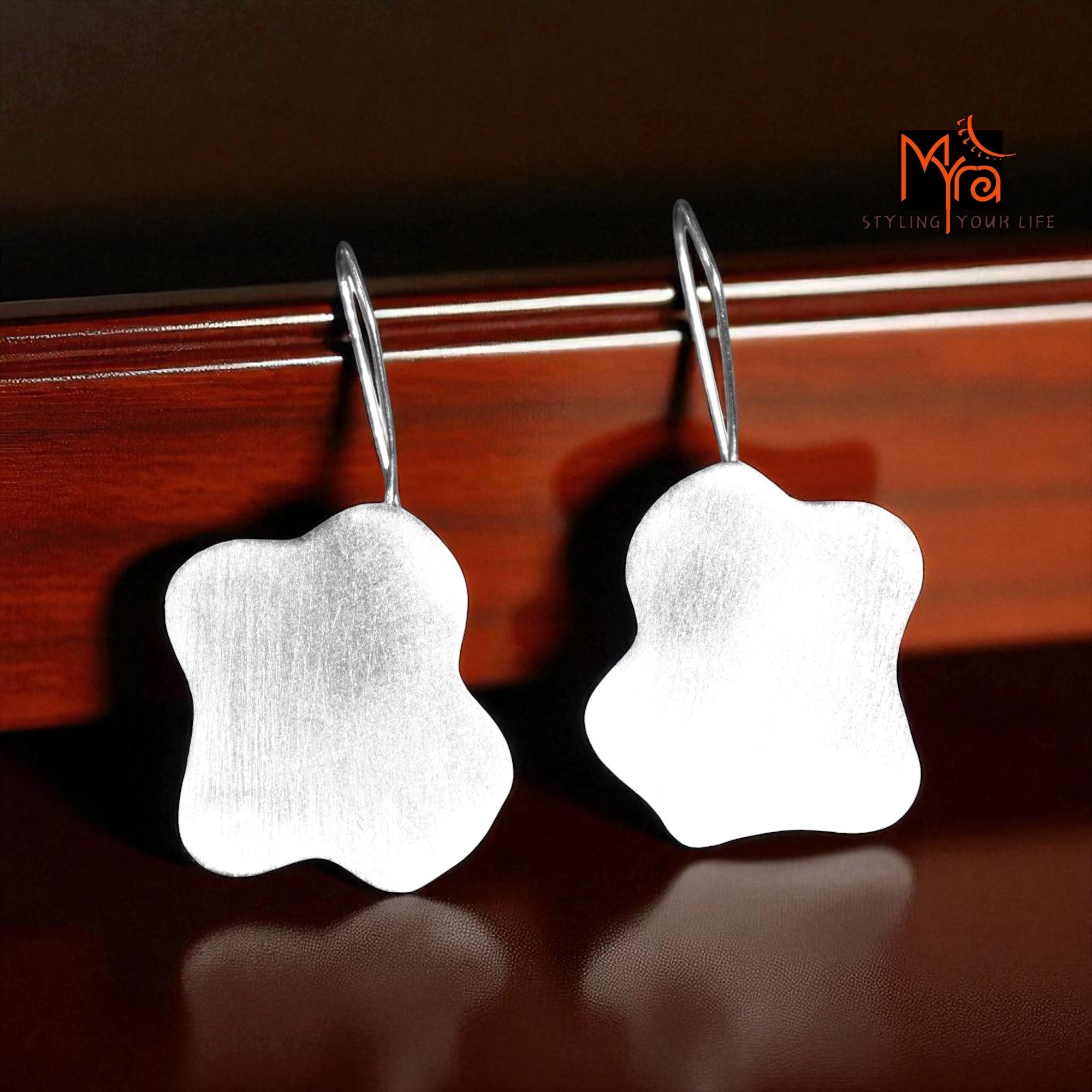 The Amoeba Brass Hanging Earrings (Silver Polished)