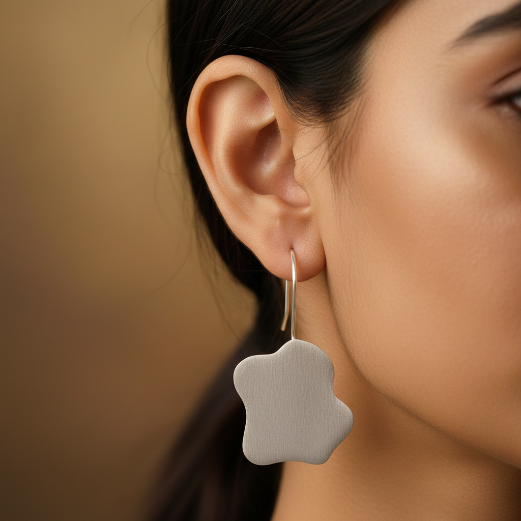 The Amoeba Brass Hanging Earrings (Silver Polished)