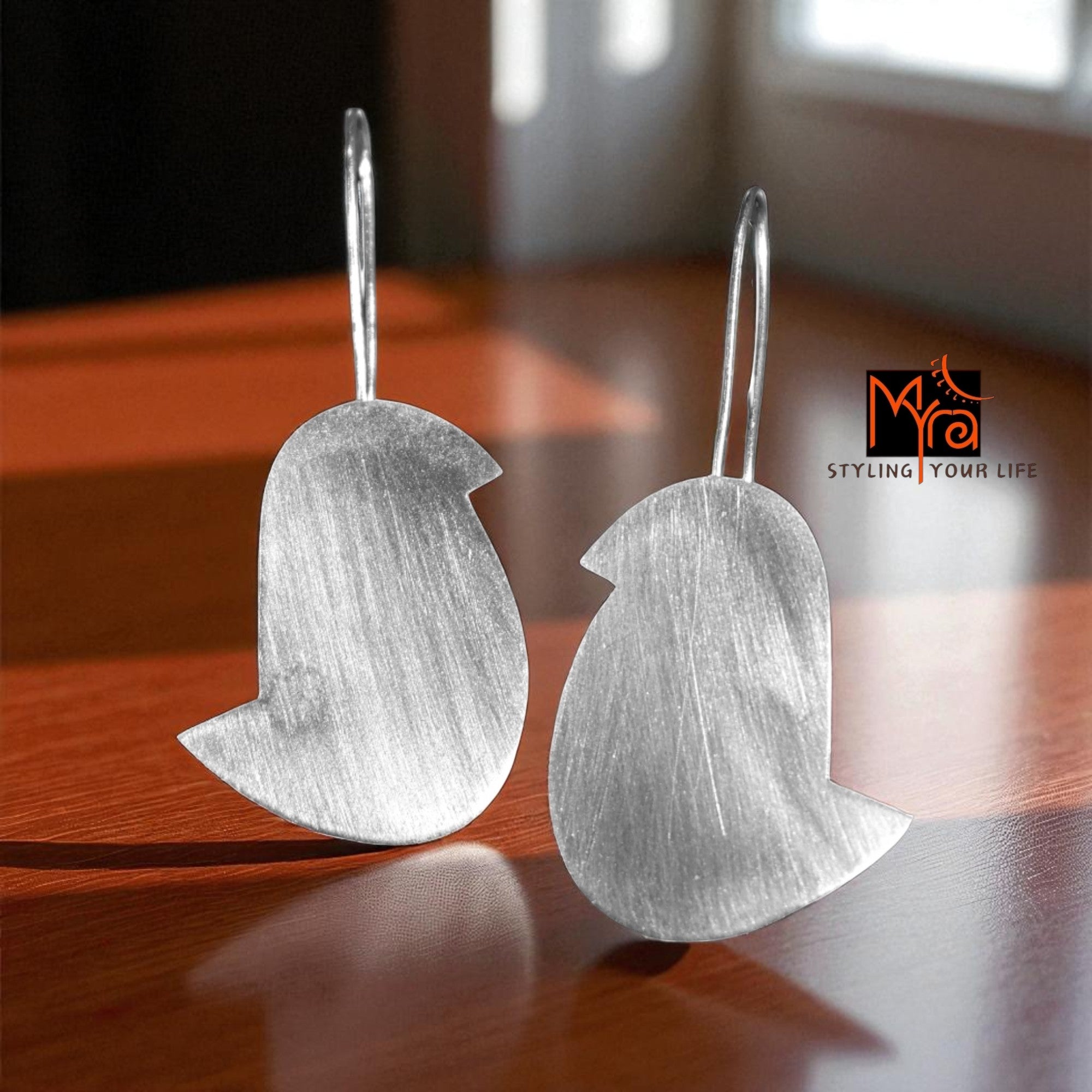 The Bird Brass Hanging Earrings (Silver Polished)