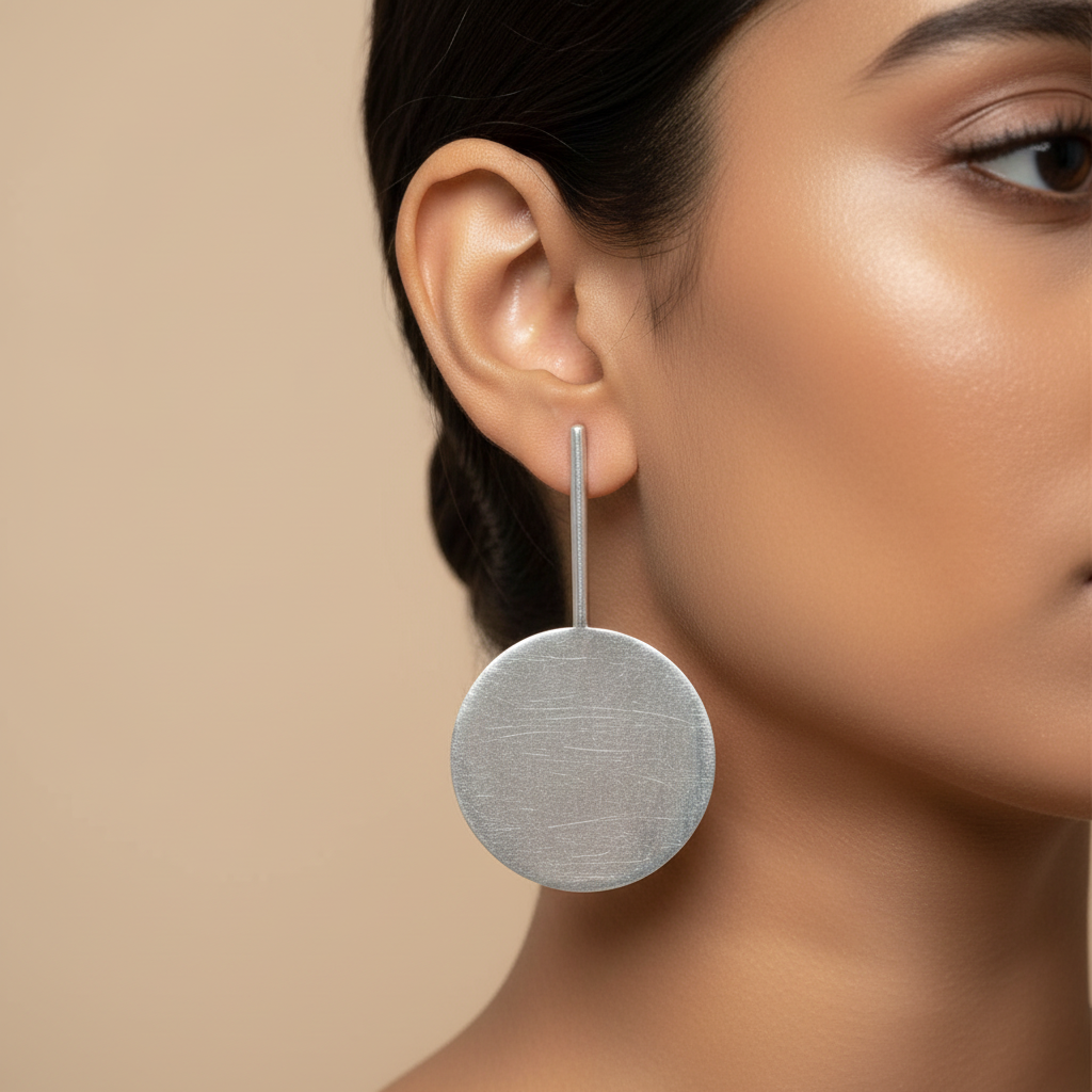 The Circle Brass Ear Studs (Silver Polished)