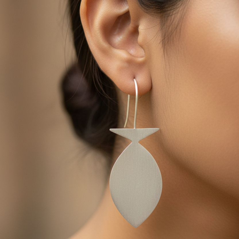 The Fish Brass Hanging Earrings (Silver Polished)