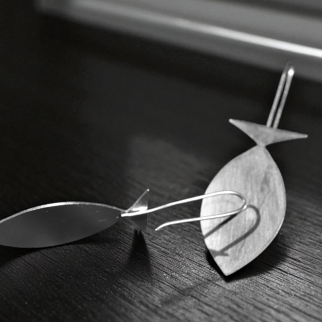 The Fish Brass Hanging Earrings (Silver Polished)