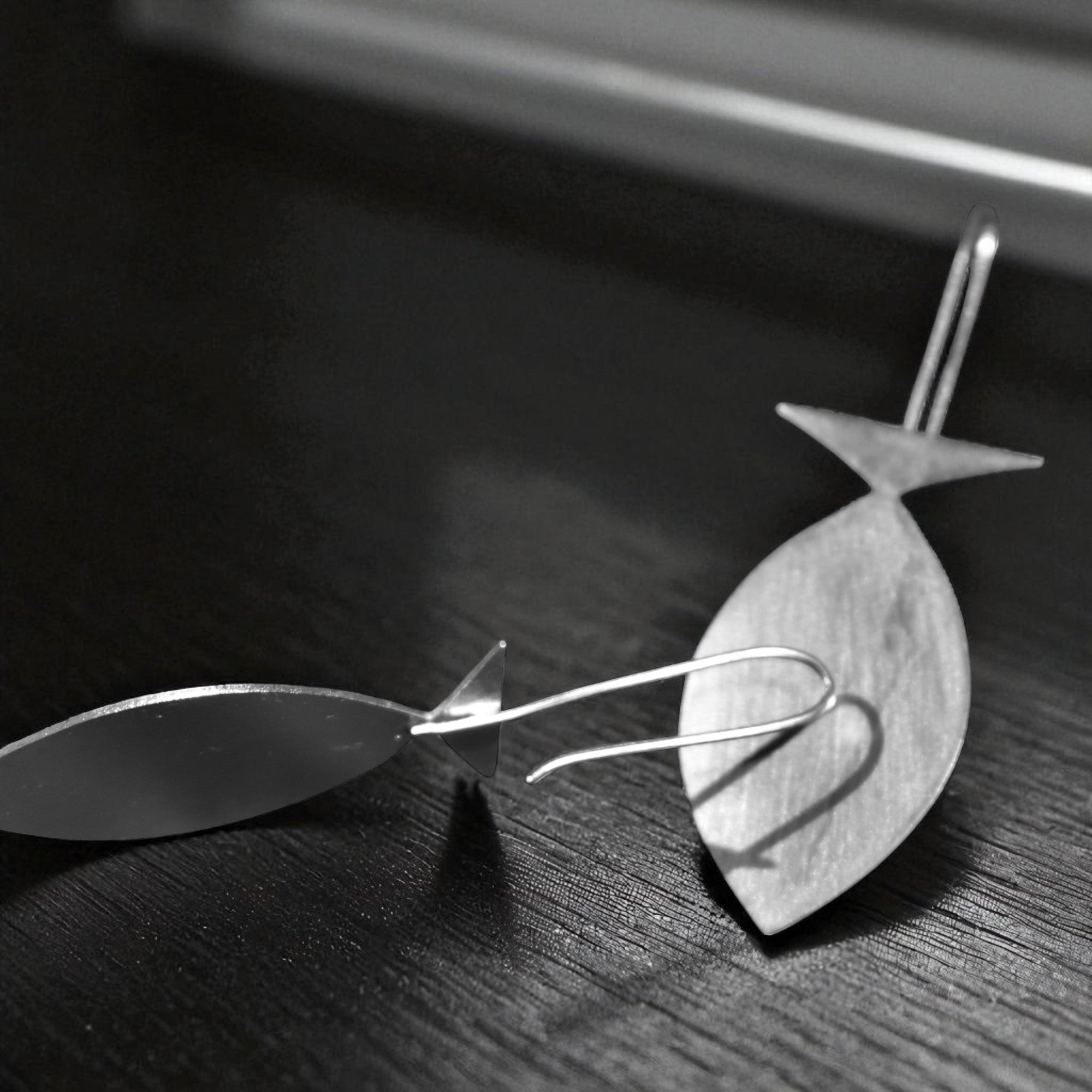 The Fish Brass Hanging Earrings (Silver Polished)