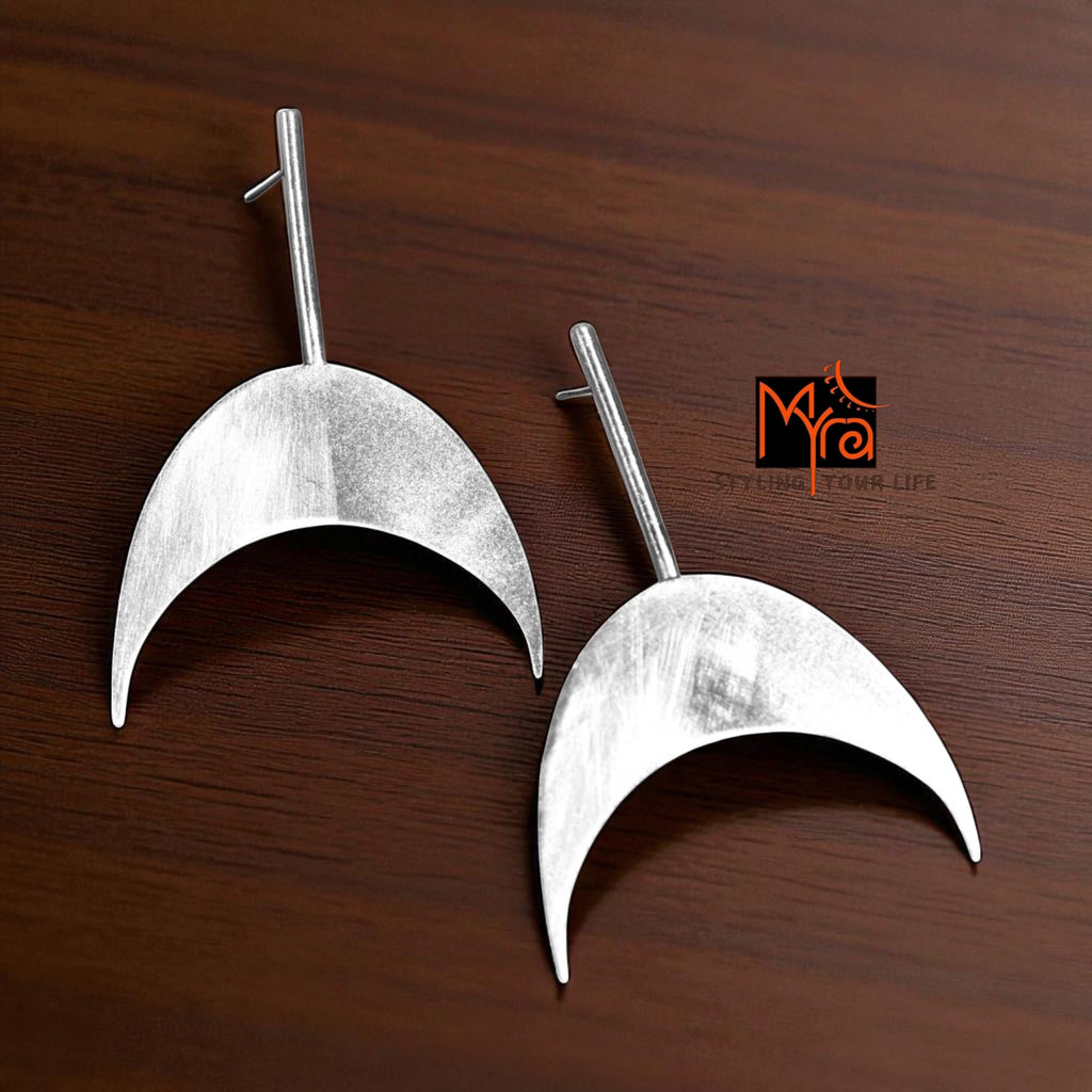 The Inverted Crescent Brass Ear Studs (Silver Polished)