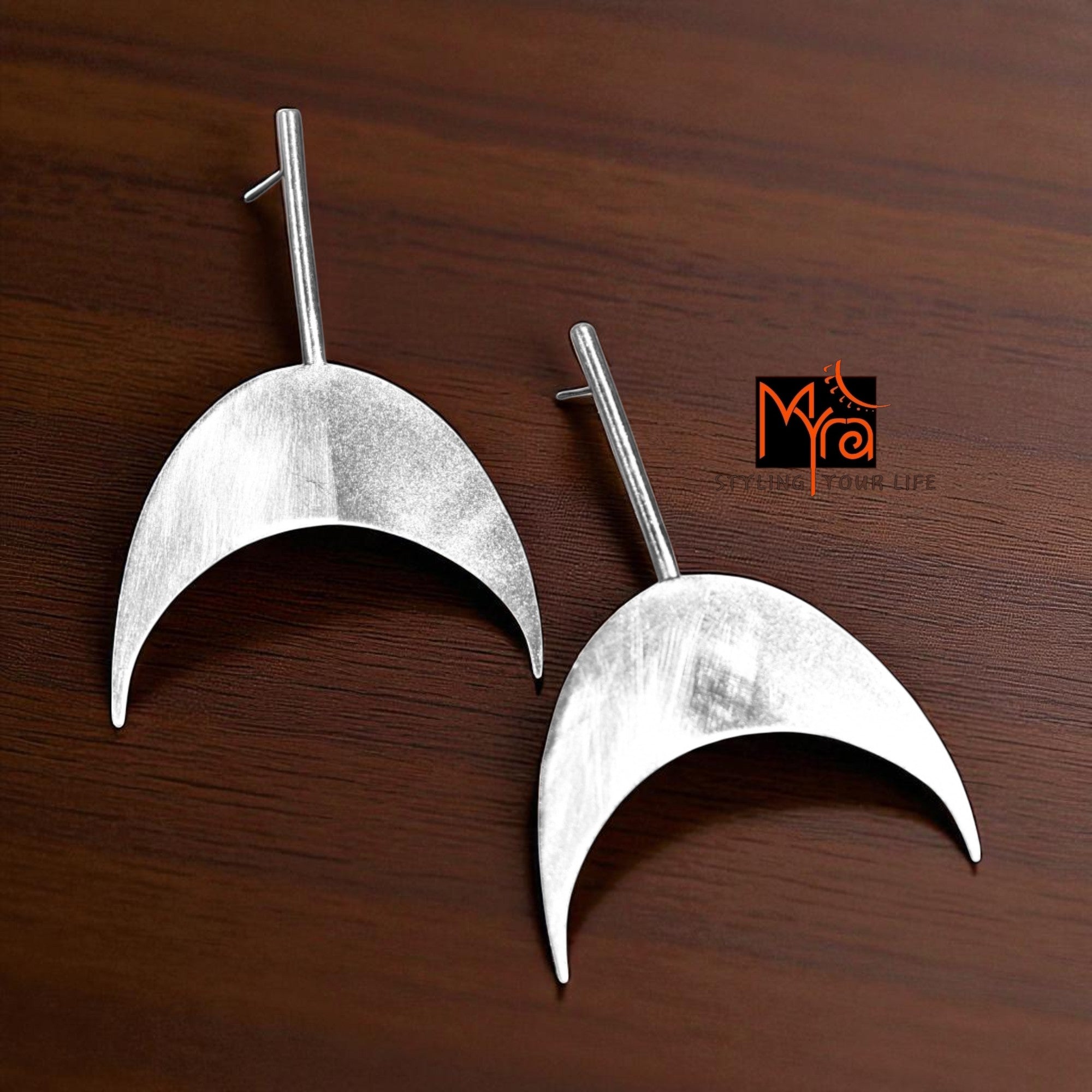 The Inverted Crescent Brass Ear Studs (Silver Polished)