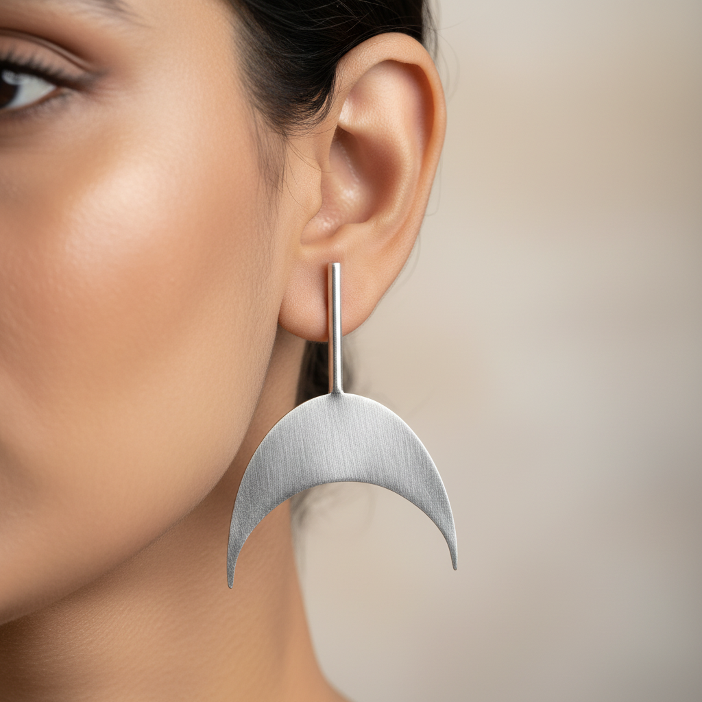 The Inverted Crescent Brass Ear Studs (Silver Polished)