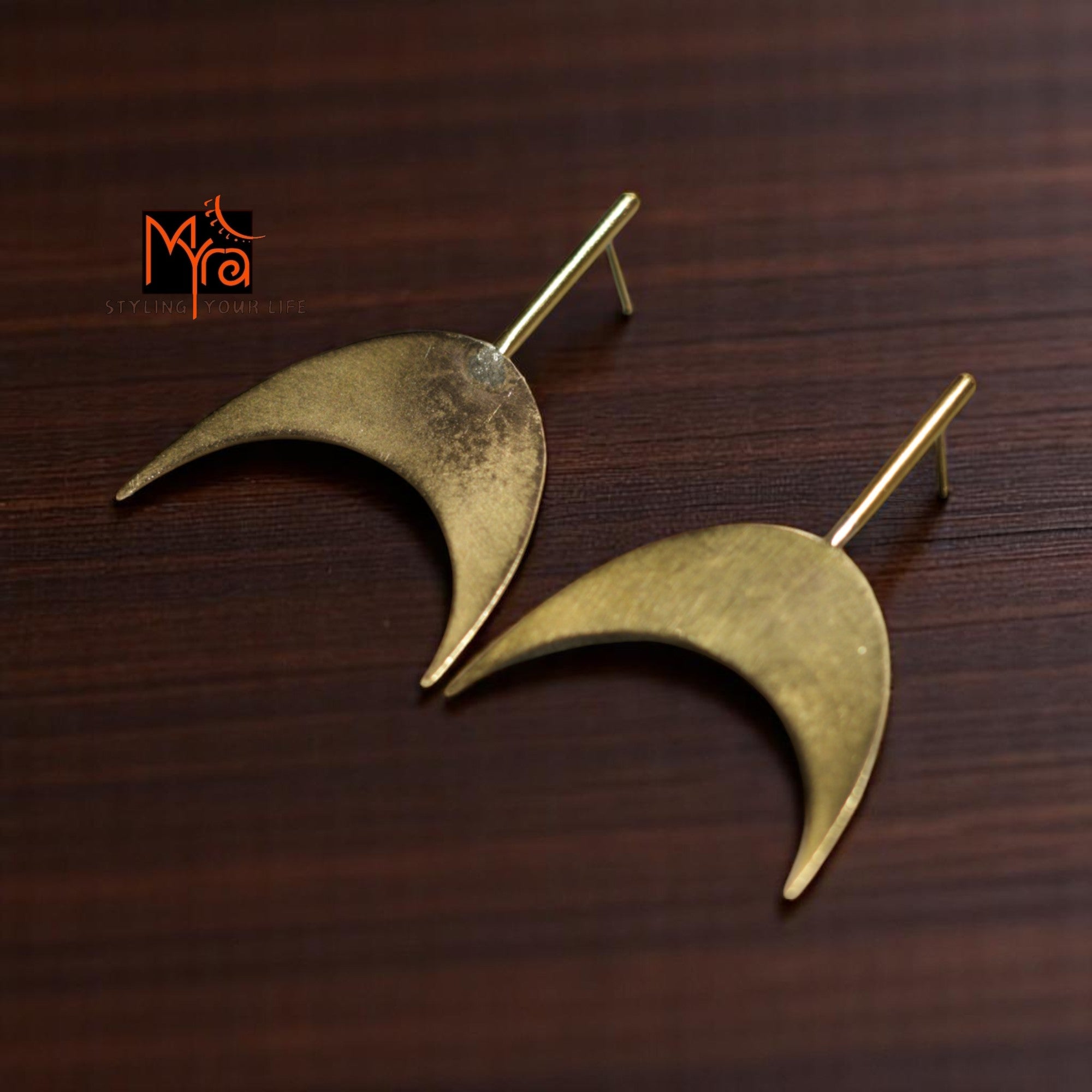 The Inverted Crescent Brass Ear Studs