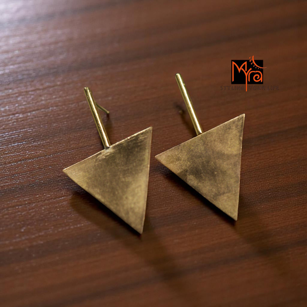 The Inverted Triangle Brass Ear Studs