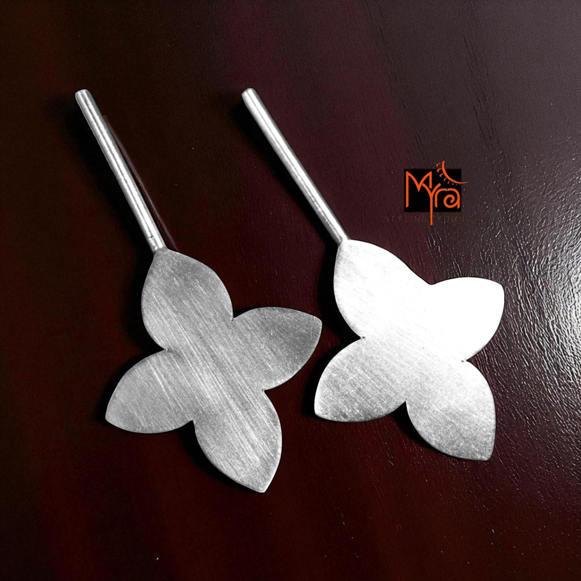 The Petals Brass Ear Studs (Silver Polished)