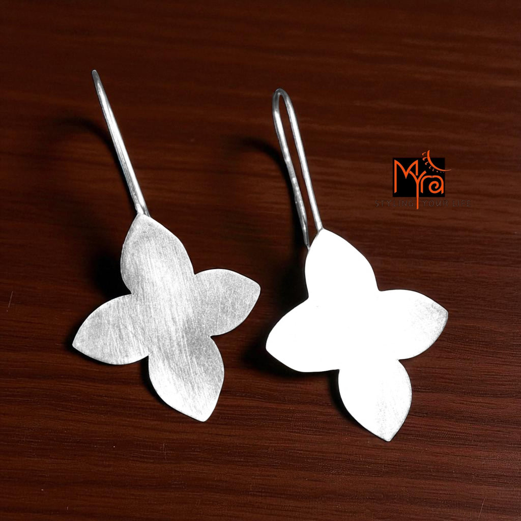 The Petals Brass Hanging Earrings (Silver Polished)