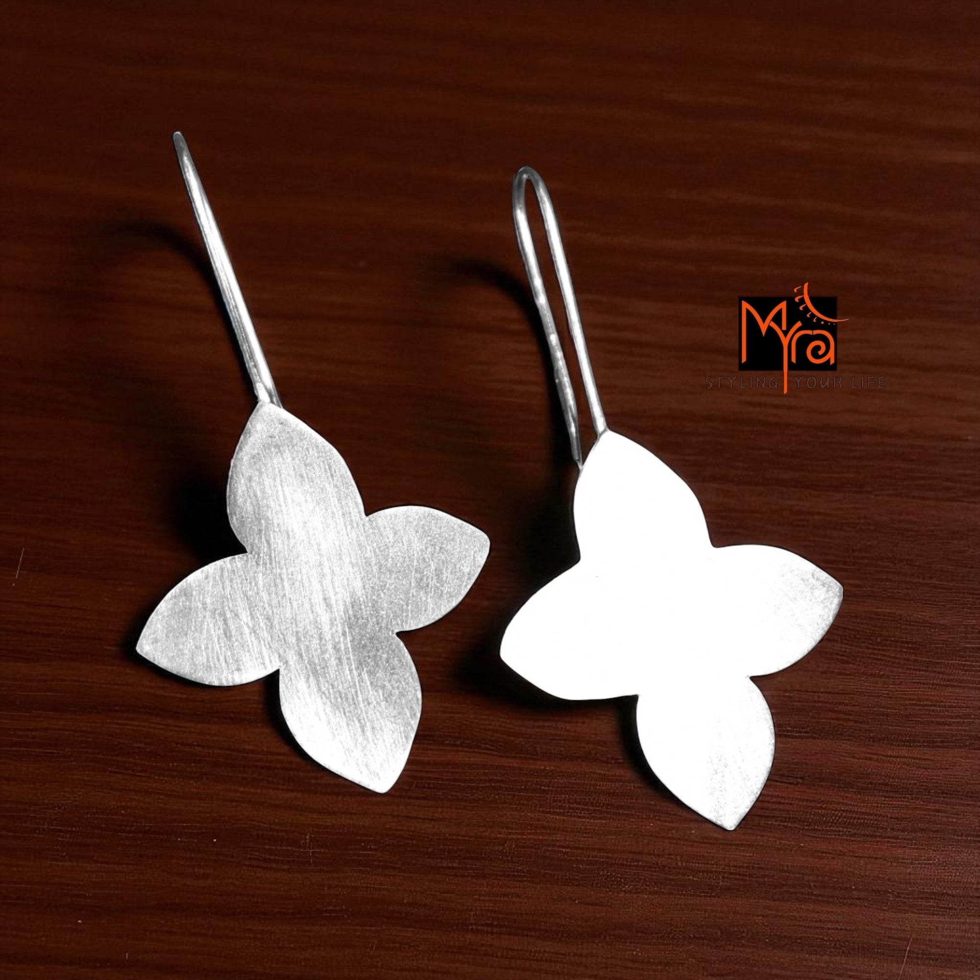 The Petals Brass Hanging Earrings (Silver Polished)
