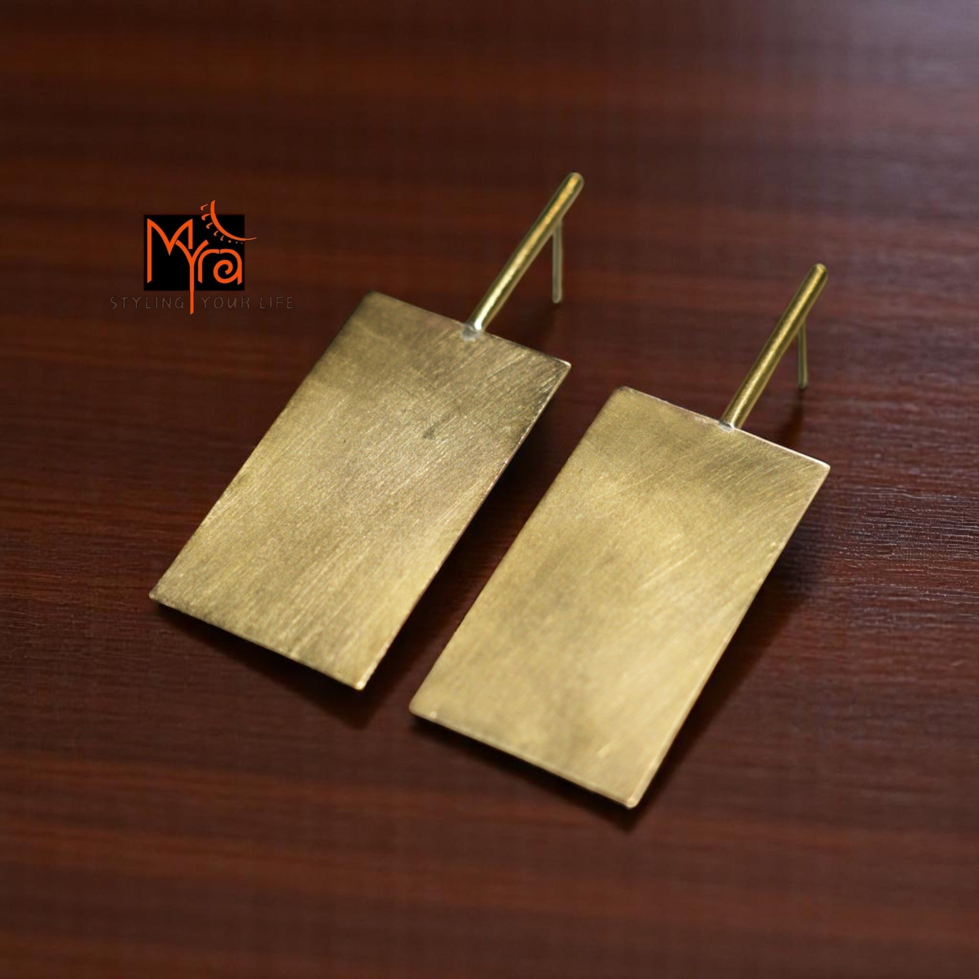 The Rectangle Brass Ear Studs