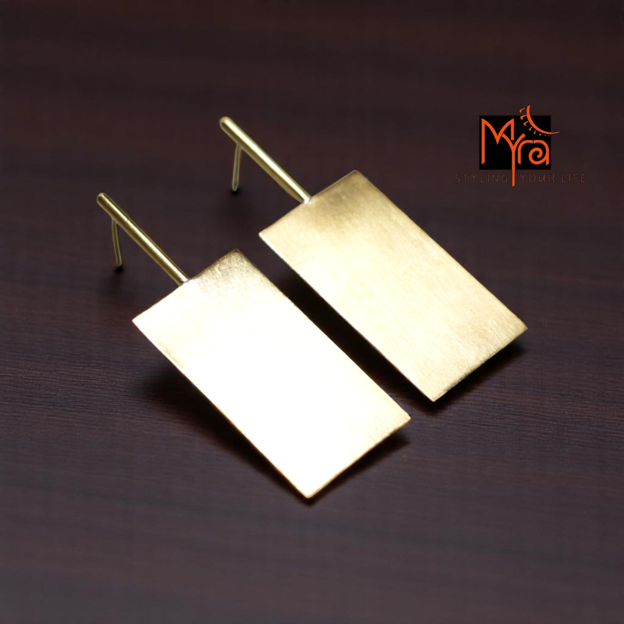 The Rectangle Brass Ear Studs