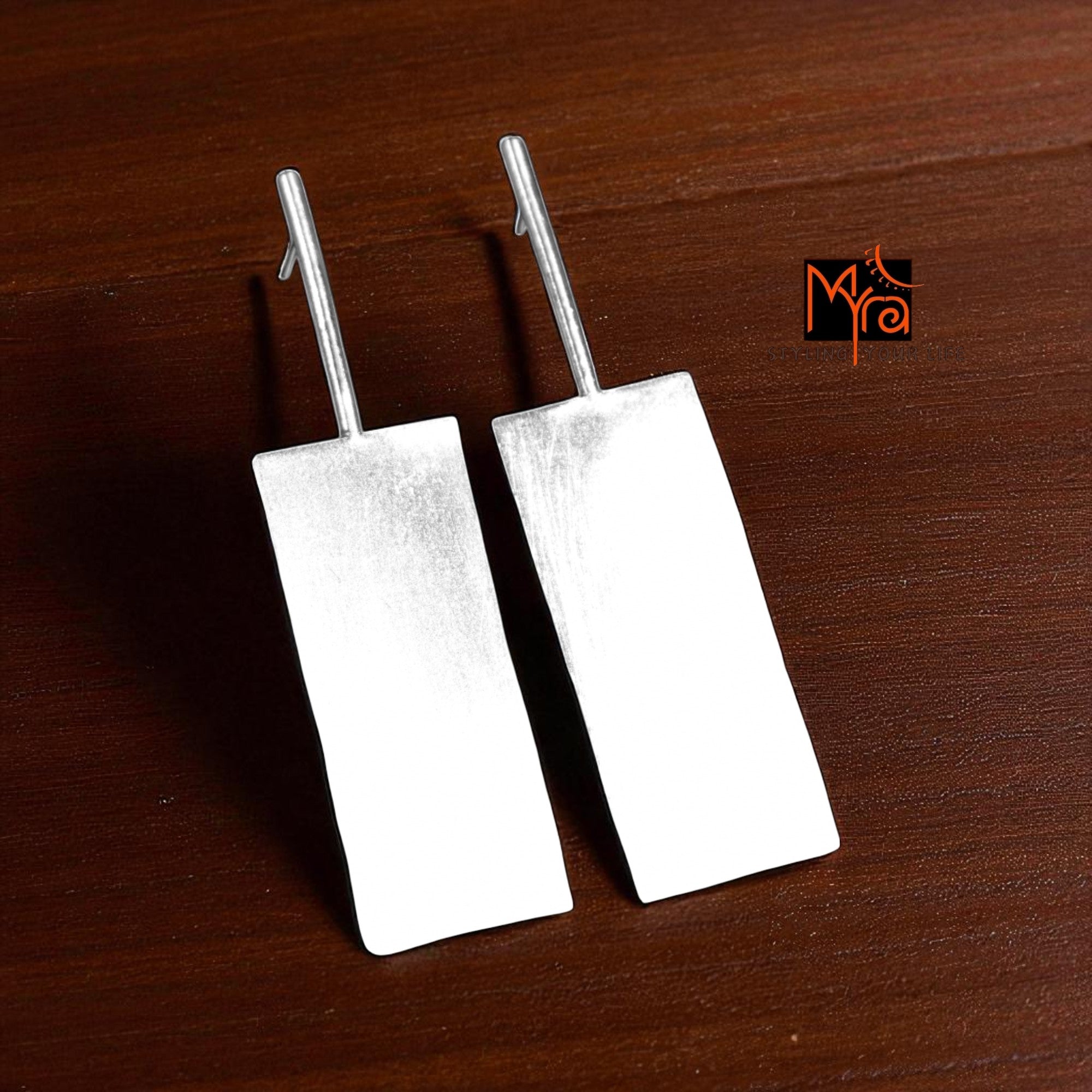 The Rectangle Brass Ear Studs (Silver Polished)