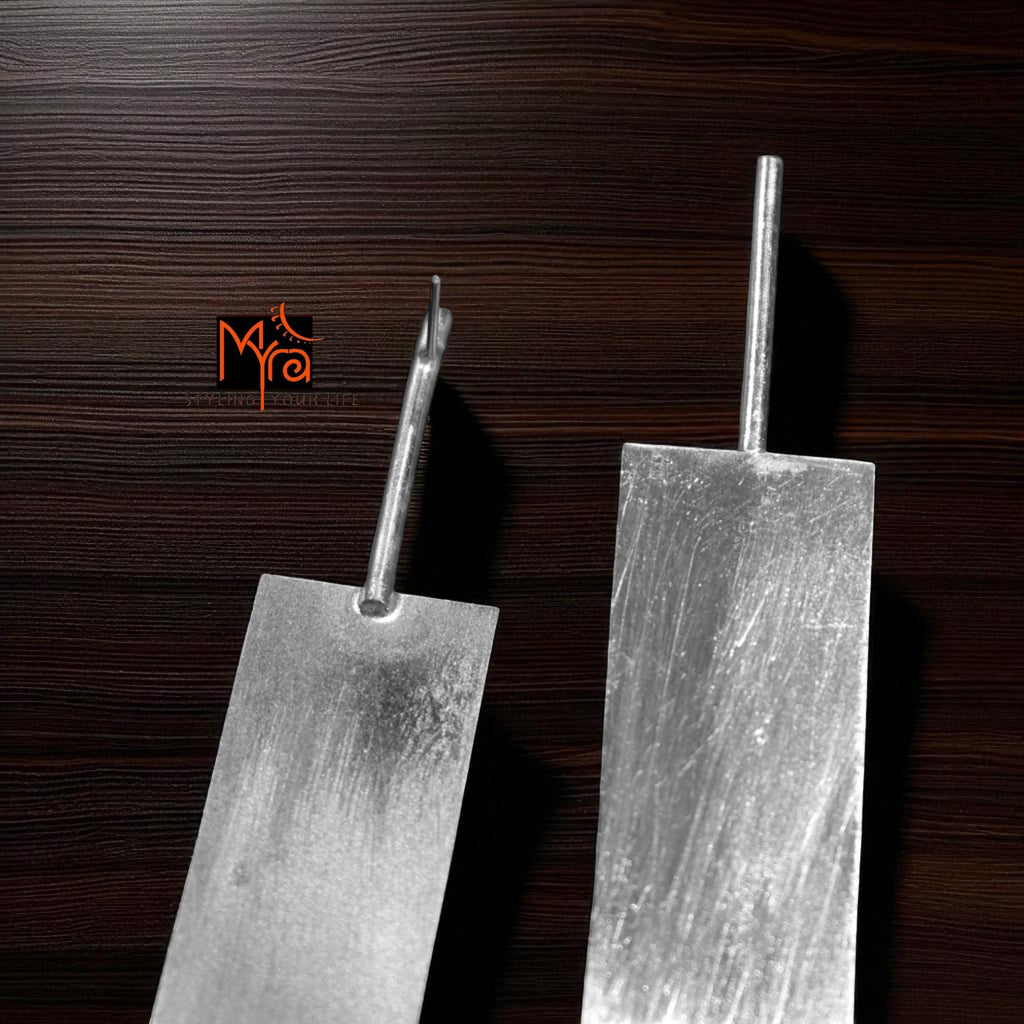 The Rectangle Brass Ear Studs (Silver Polished)