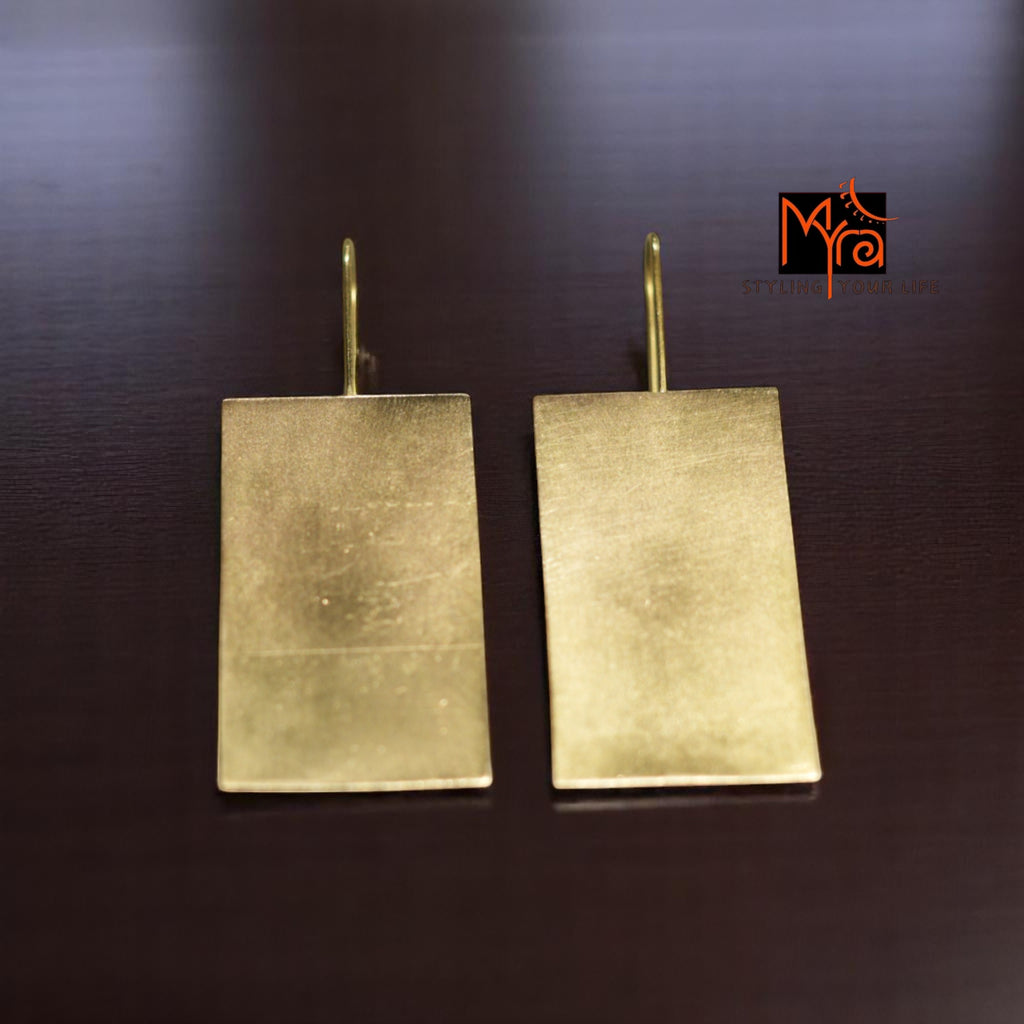 The Rectangle Brass Hanging Earrings