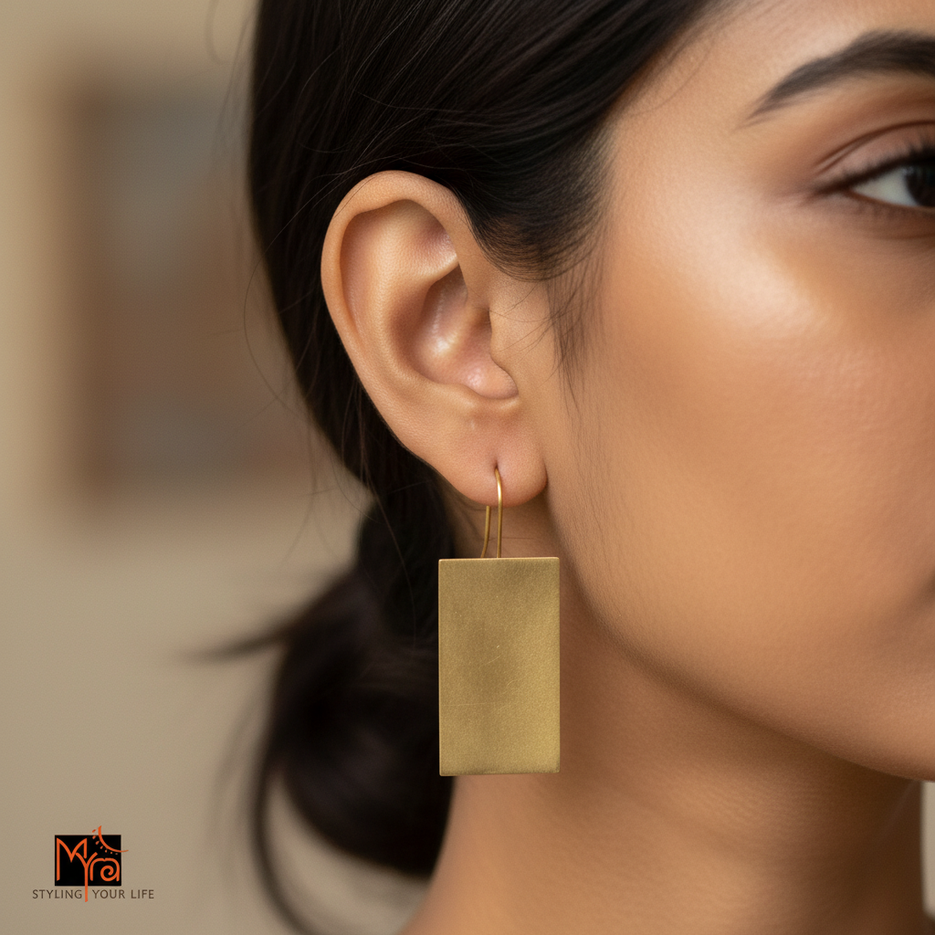 The Rectangle Brass Hanging Earrings