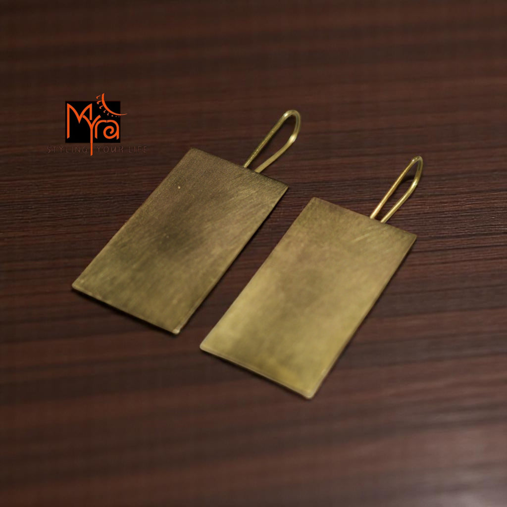 The Rectangle Brass Hanging Earrings