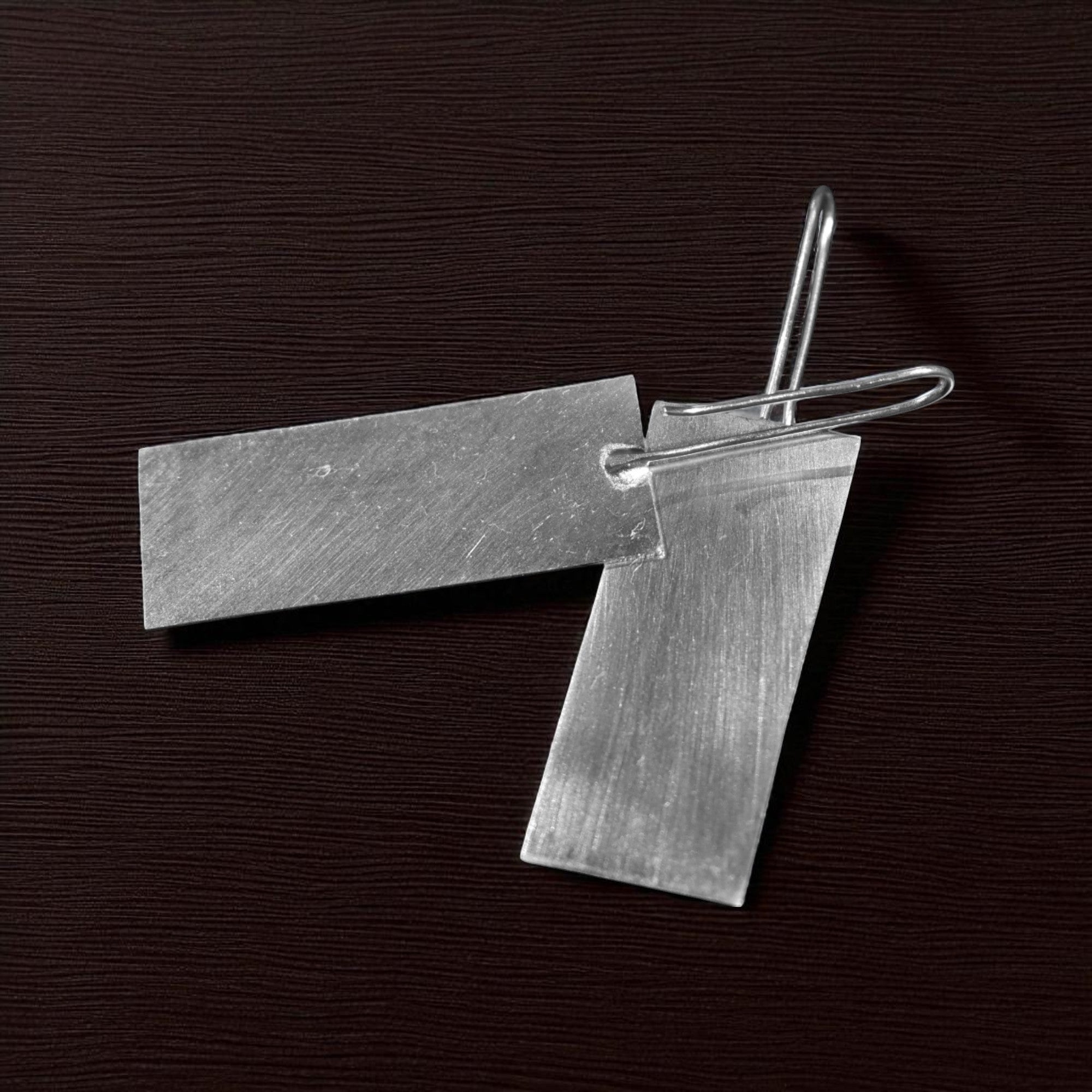 The Rectangle Brass Hanging Earrings (Silver Polished)