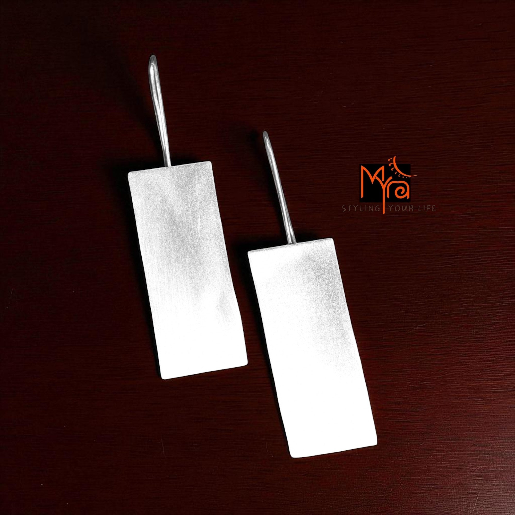The Rectangle Brass Hanging Earrings (Silver Polished)