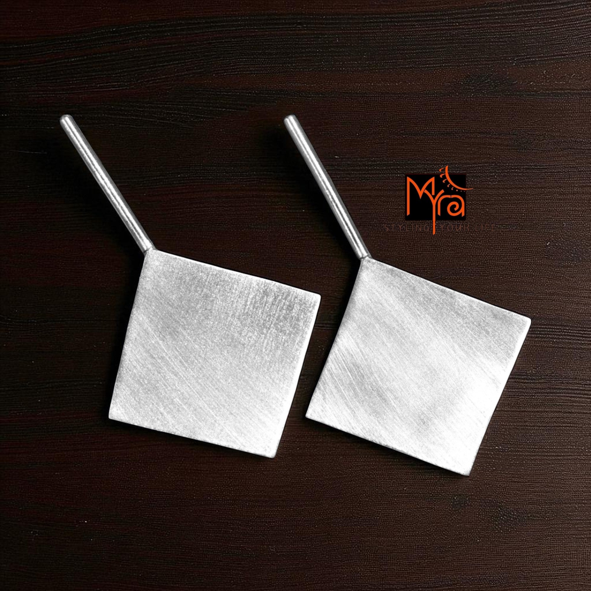 The Rhombus Brass Ear Studs (Silver Polished)