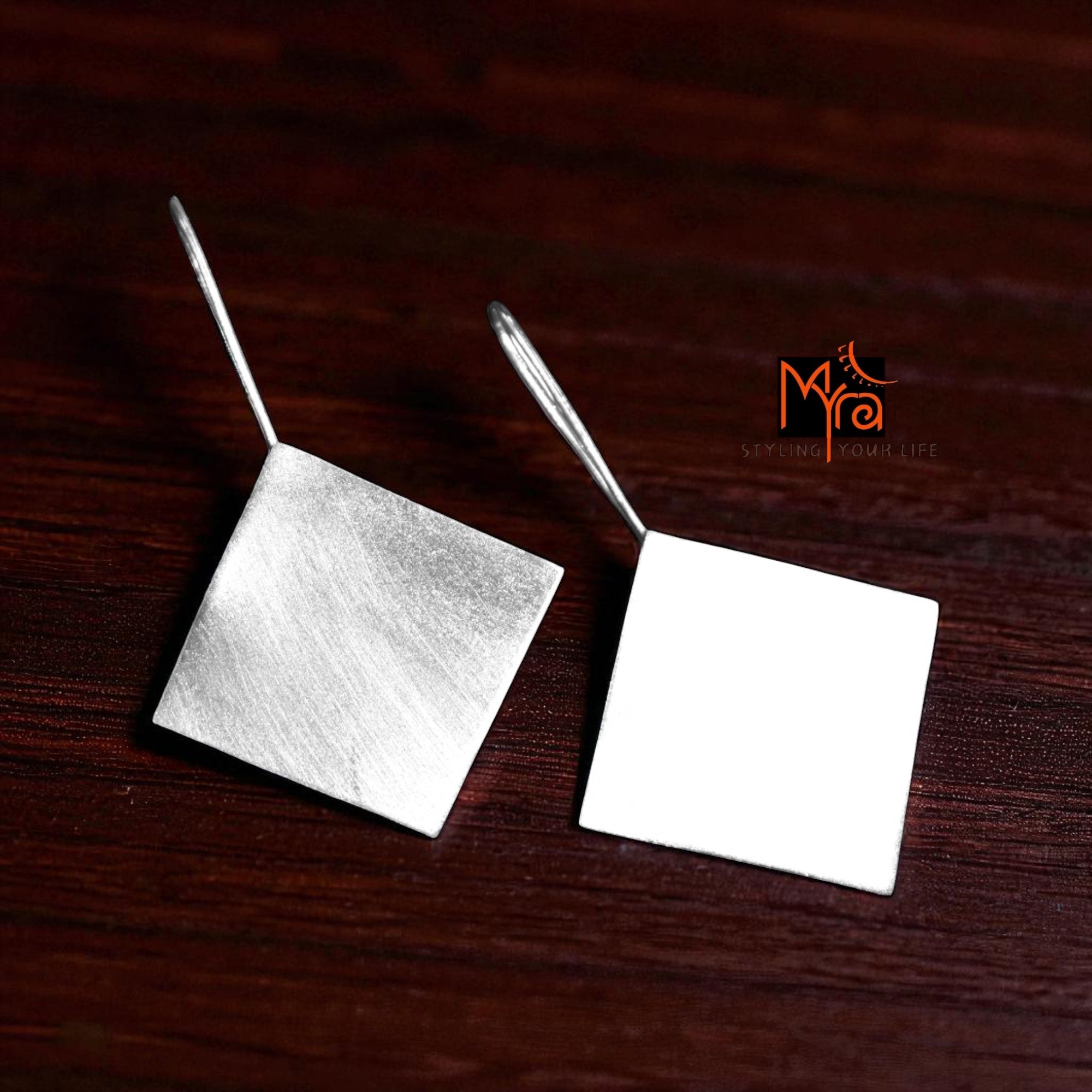 The Rhombus Brass Hanging Earrings (Silver Polished)