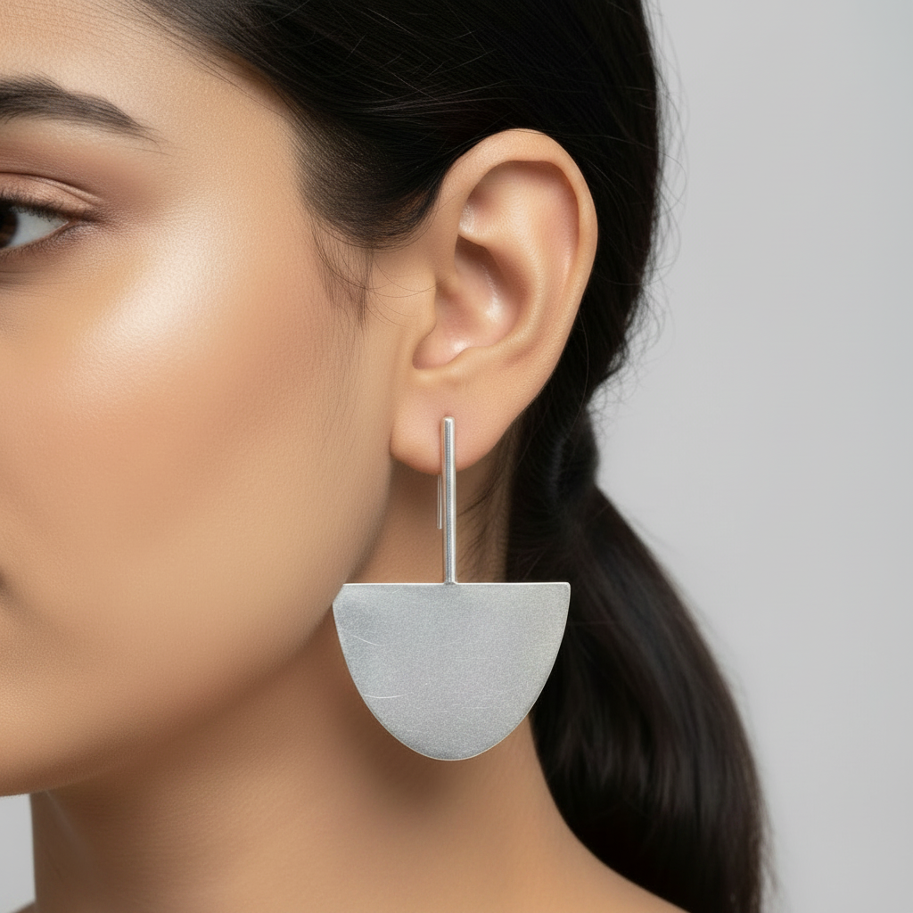 The Semi Circle Brass Ear Studs (Silver Polished)