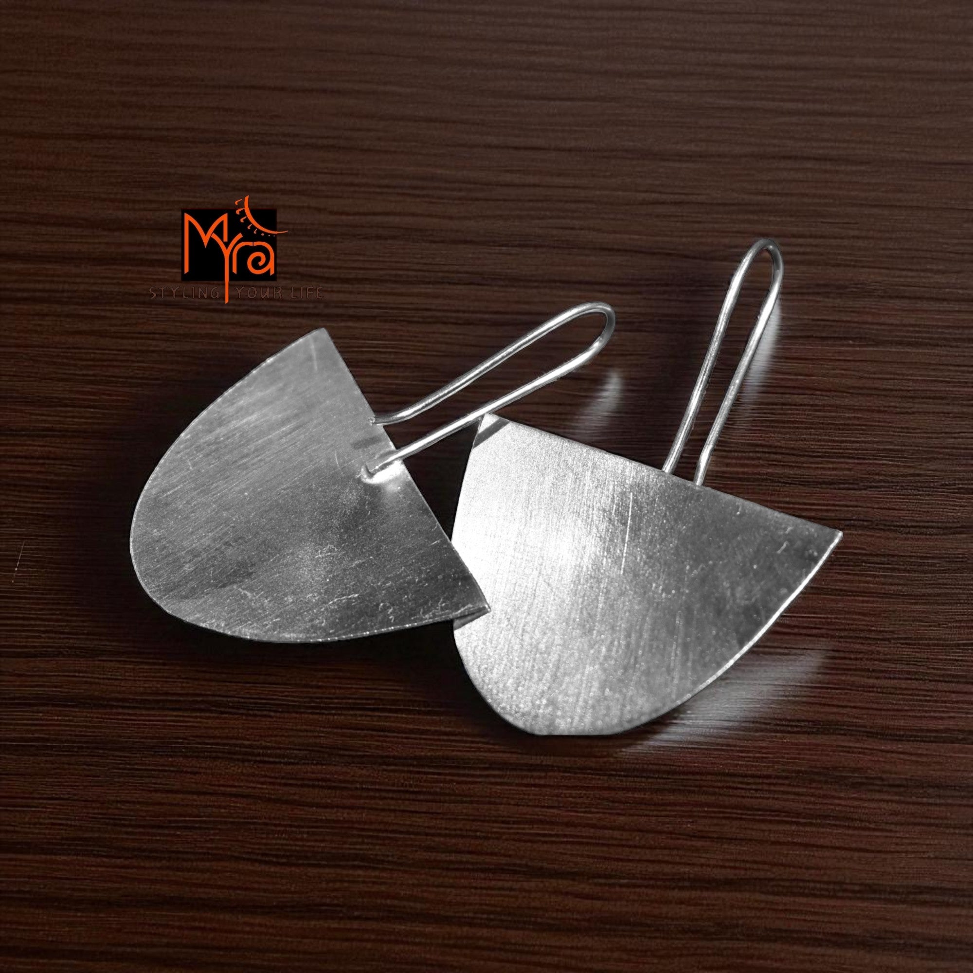 The Semi Circle Brass Hanging Earrings (Silver Polished)