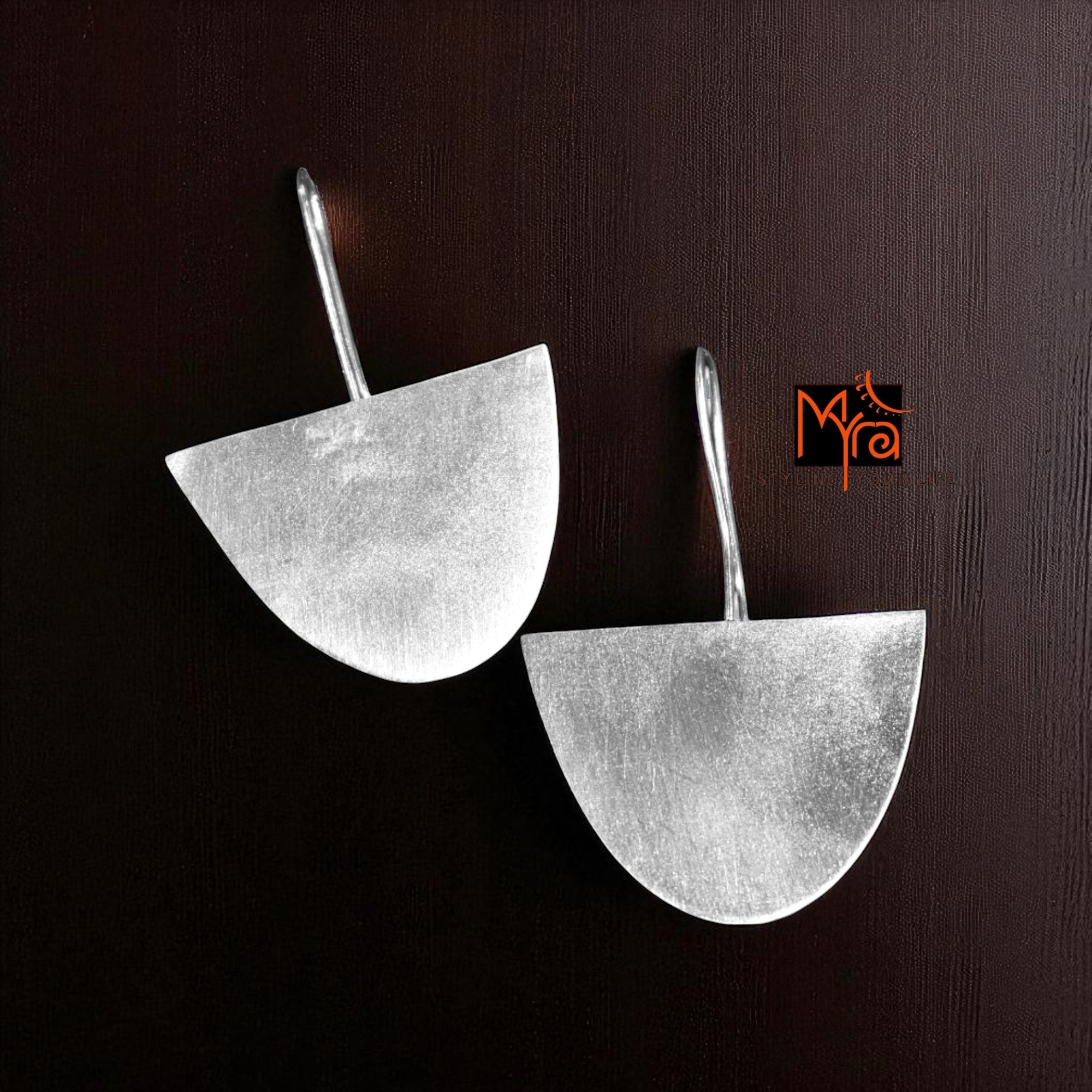 The Semi Circle Brass Hanging Earrings (Silver Polished)