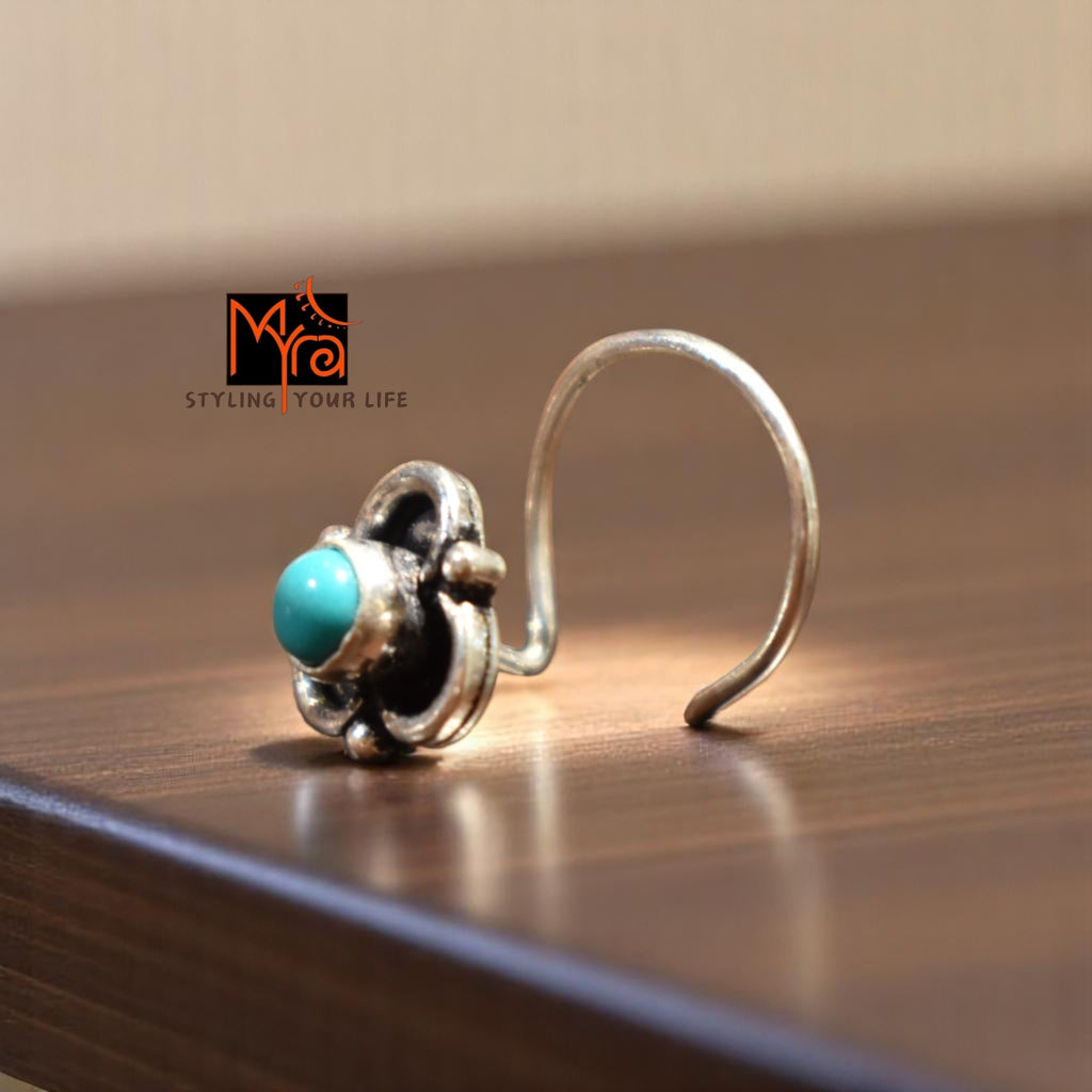 Buy turquoise pure silver nosepin online India MYRA