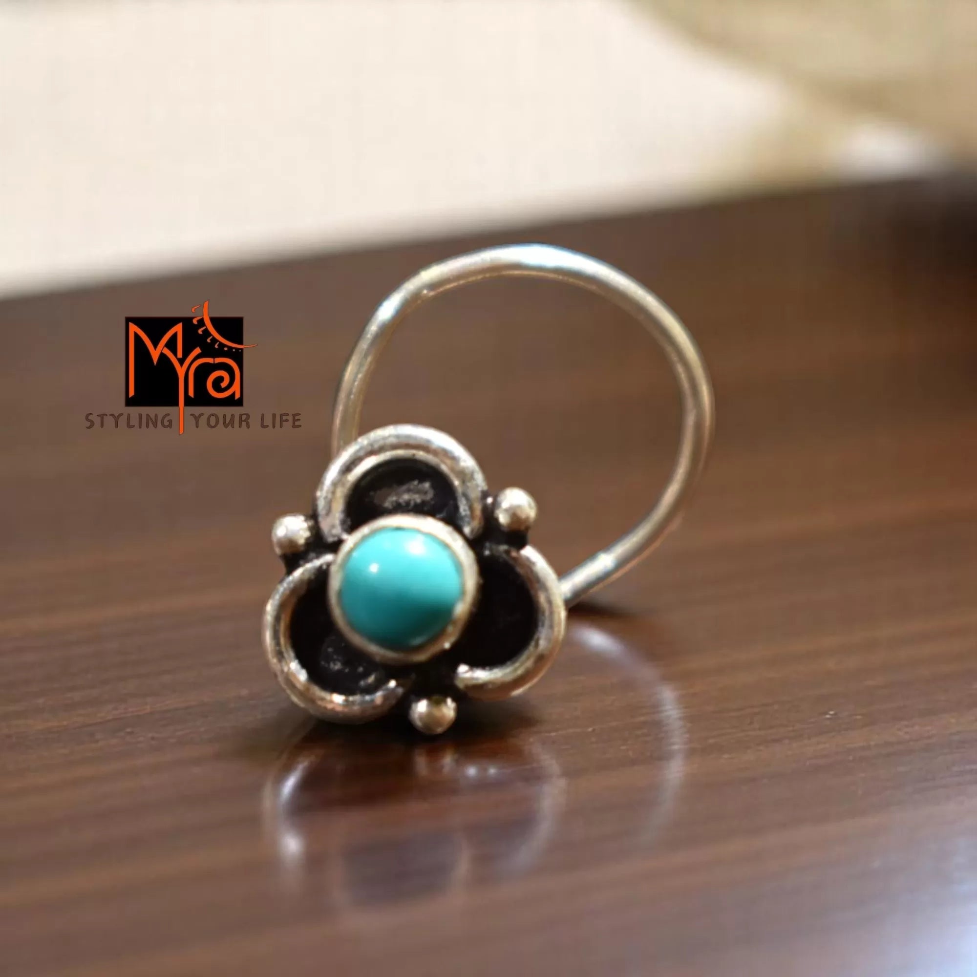 Trinetra Turquoise Silver Nosepin
