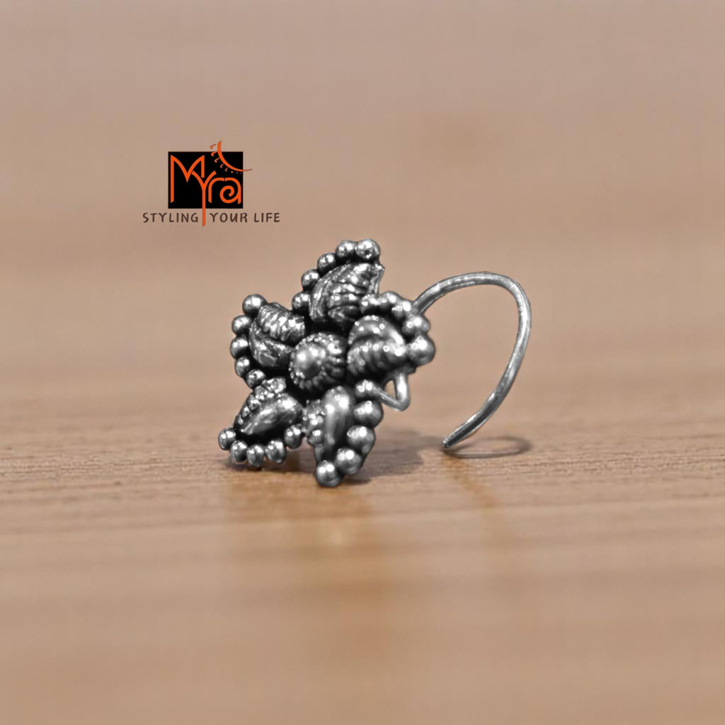 Handcrafted oxidised silver nosepin India MYRA