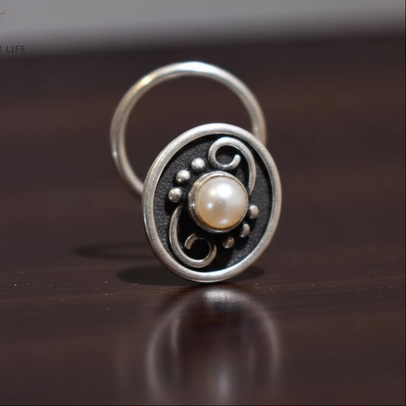 Indivar Pearl Silver Nosepin  - 925 Sterling Silver