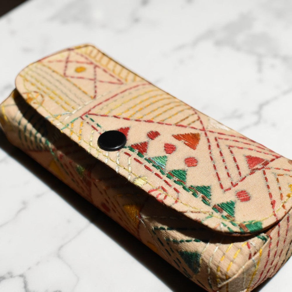 White Kantha Spectacle Case - Handcrafted Bengali Eyewear Holder