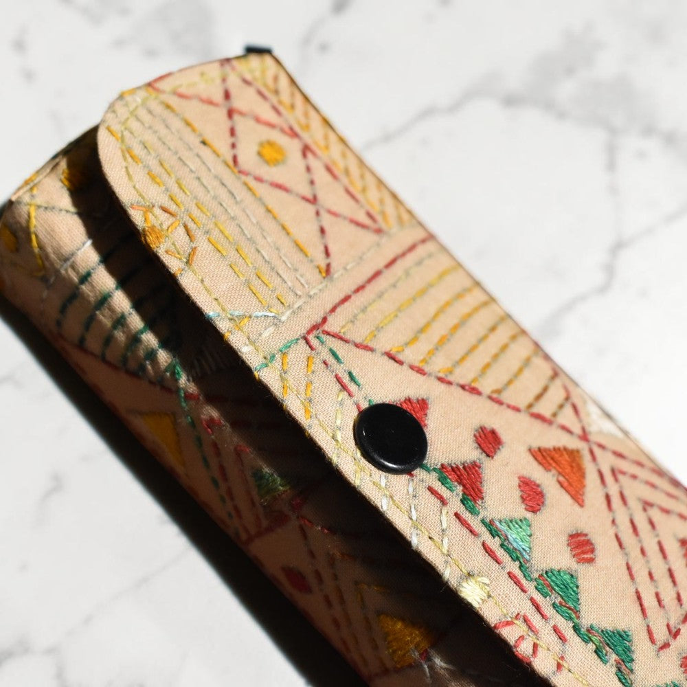 White Kantha Spectacle Case - Handcrafted Bengali Eyewear Holder
