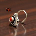 Buy coral stone pure silver nosepin online India MYRA