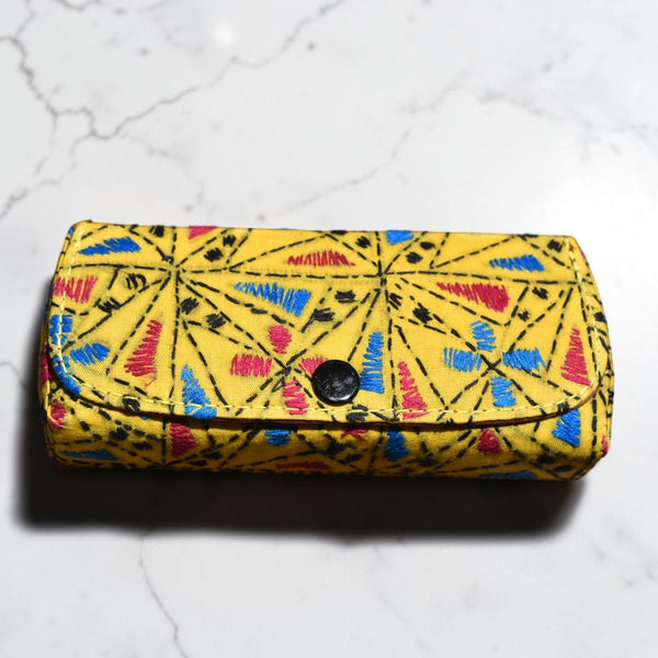 Yellow Kantha Spectacle Case - Handcrafted Bengali Eyewear Holder